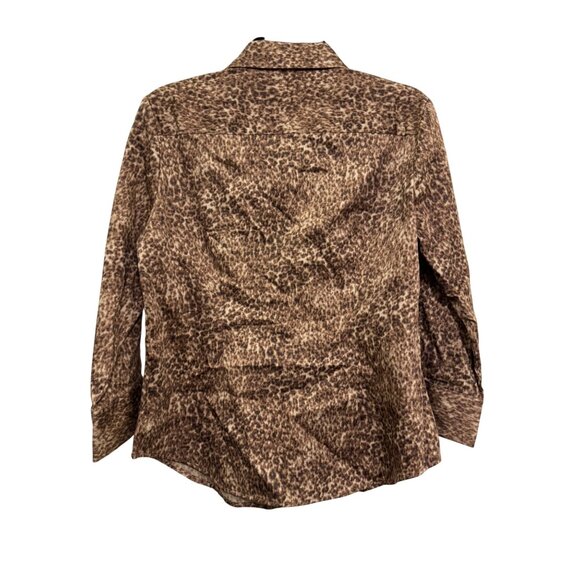 Talbots Petites Animal Print Button-Up Shirt Womens 2P Cotton Blend Brown Long S - Picture 2 of 5